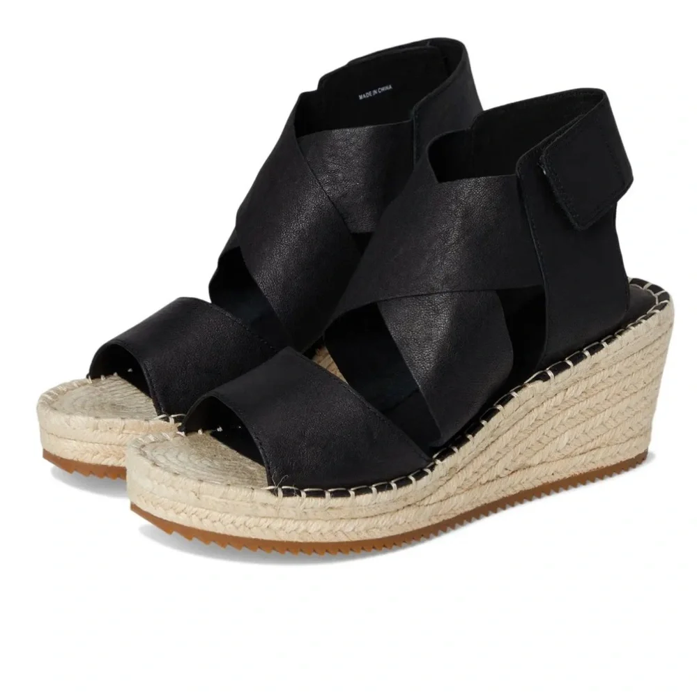 Eileen Fisher NEW Willow Black Wedge Sandals Size 8